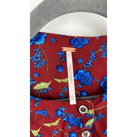 Free People Flower Fields Mini Dress Burgundy Womens Size XS Long Sleeve Boho - Picture 11 of 15